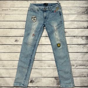 Hype Womens Jeans Size 3 Stretch Skinny Distressed Patches Light Acid Wash